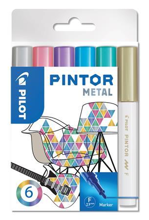 Dekoračný popisovač, sada,1 mm, PILOT "Pintor F", 6 druhov metalických farieb