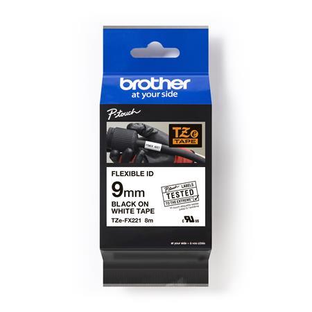 Páska do štítkovačov, flexibilná ID, 9 mm x 8 m, BROTHER, biela-čierna