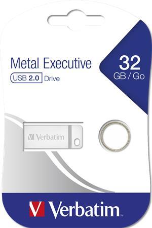 USB kľúč, 32GB, USB 2.0,  VERBATIM "Executive Metal", strieborná