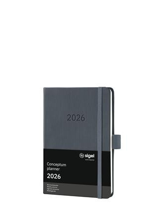 Diár, A6, týždenný, 2026, tvrdá obálka, SIGEL "Conceptum", tmavosivý 2