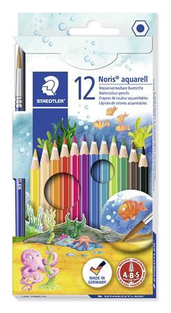 Akvarelové ceruzky, so štetcom, STAEDTLER "Noris Club", 12 rôznych farieb