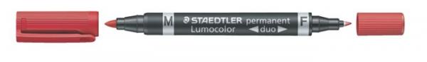 Permanentný popisovač, F/M, 0,6/1,5 mm, kužeľový, s 2 hrotmi, STAEDTLER "Lumocolor Duo", č