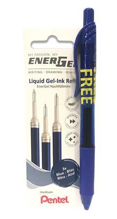 Náplň do gélových pier, balenie, 0,35 mm, PENTEL"EnerGel LR7", darček: gélové pero, modrá