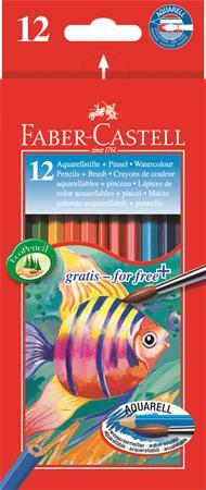 Akvarelové ceruzky, sada, šesťhranné, so štetcom, FABER-CASTELL, 12 rôznych farieb