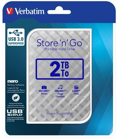 2,5" HDD (pevný disk), 2TB, USB 3.0, VERBATIM "Store n Go", strieborná