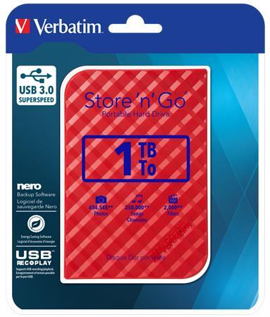 2,5" HDD (pevný disk), 1TB, USB 3.0, VERBATIM "Store n Go", červená