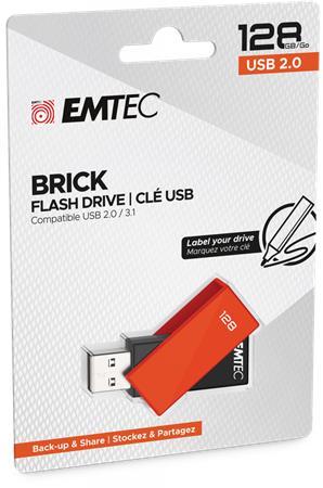 USB kľúč, 128GB, USB 2.0, EMTEC "C350 Brick", oranžová