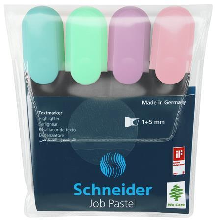 Zvýrazňovač, sada, 1-5 mm, SCHNEIDER "Job Pastel", 4 rôzne pastelové farby