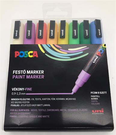Dekoračný popisovač, sada, 0,9-1,3 mm, UNI "Posca PC-3M", 8 rôznych pastelových farieb 1