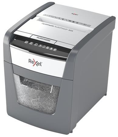 Skartovací stroj, konfetti, 50 listov, REXEL, "Optimum AutoFeed+ 50X"