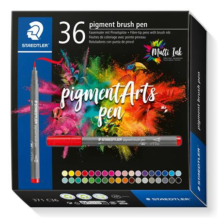 Sada štetcových popisovačov, STAEDTLER "Pigment brush 371", 36 rôznych farieb