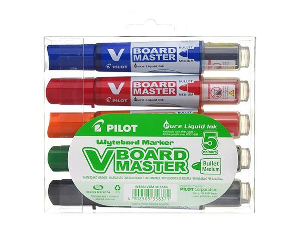 Sada popisovačov na tabule, 2,3 mm, kužeľový, PILOT "V-Board Master", 5 rôznych farieb