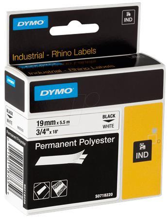 Páska do štítkovača, odolný polyester, 19 mm x 5,5 m, DYMO "Rhino", biela-čierna