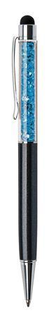 Guľôčkové pero, s SWAROVSKI® krištáľom, čierna, ART CRYSTELLA "Touch", aqua modrý krištáľ