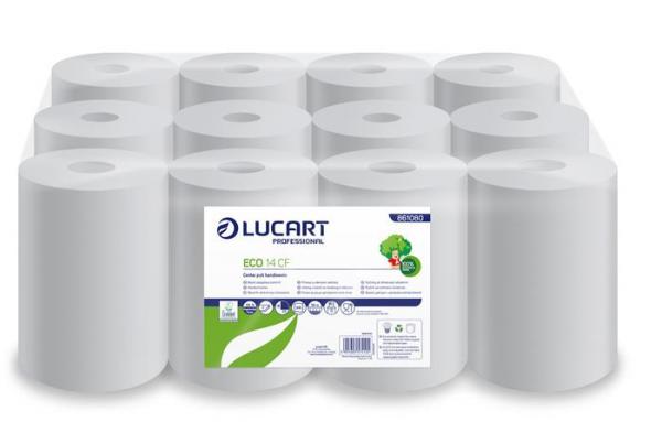 Papierové utierky, kotúčové, 2-vrstvové, LUCART "Eco", biele