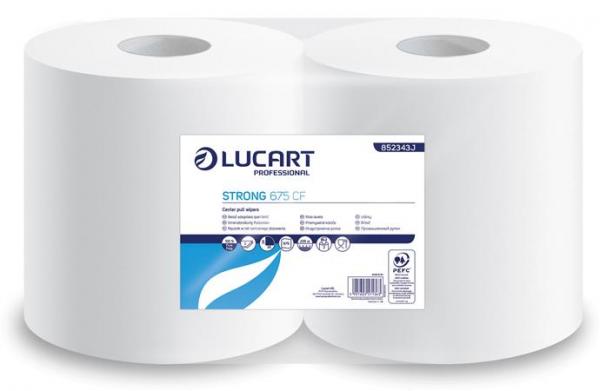 Papierové utierky, kotúčové, vnútorné dávkovanie, 2-vrstvové, LUCART "Strong 675 CF", biel