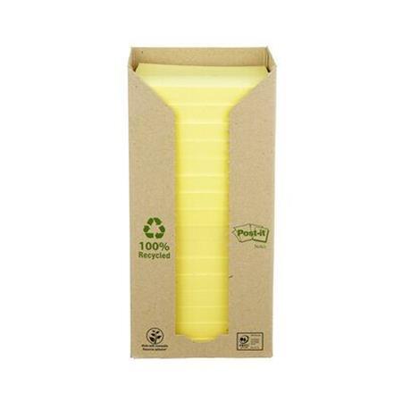 Samolepiaci bloček, 76x76 mm, 16x100 listov, ekologický, 3M POSTIT, žltý