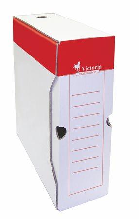 Archívny box, A4, 100 mm, kartón, VICTORIA, červená-biela