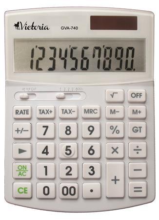 Kalkulačka, stolová, 10 miestny displej, VICTORIA "GVA-740", biela