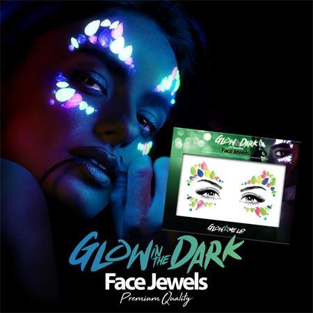 . Šperky na tvár, sada, samolepiace, fluoreskujúce pod UV svetlom, „"Glow in the dark", neón