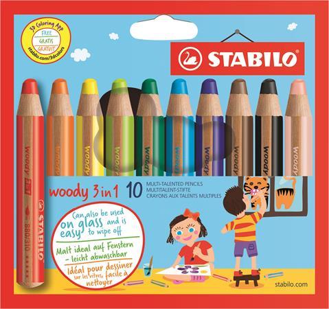 Farebná ceruzka, hrubá, STABILO "Woody", 10 rôznych farieb
