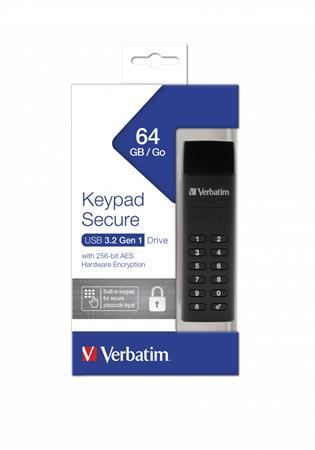 USB kľúč, 64GB, šifrovanie heslom, 160/130Mb/s, USB 3.0, VERBATIM "Keypad Secure"