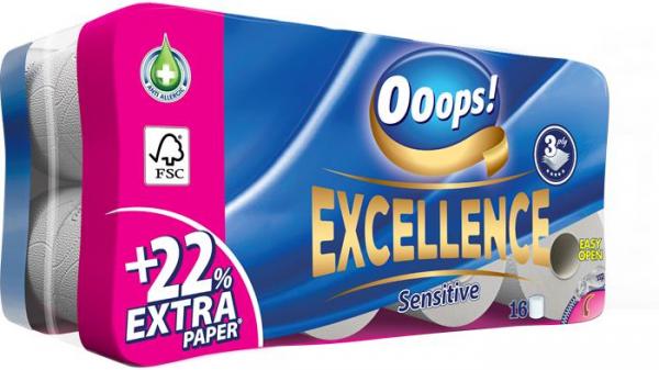 Toaletný papier, 3-vrstvový, 16 kotúčov, "Ooops! Excellence"