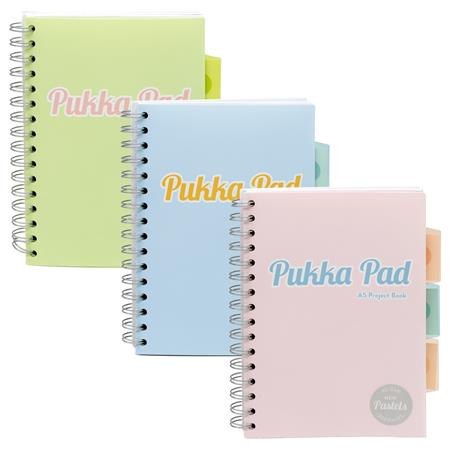 Špirálový zošit, A5, linkovaný, 100 listov, PUKKA PAD "Pastel project book", mix farieb 7