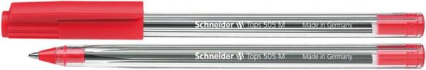 Guľôčkové pero, 0,5 mm, s vrchnákom, SCHNEIDER "Tops 505 M", červené