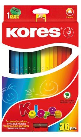 Farebné ceruzky, trojhranný tvar, KORES "Triangular", 36 rôznych farieb
