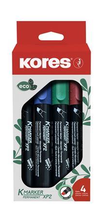 Permanentný popisovač, sada, 1-3 mm, zrezaný hrot, KORES "Eco K-Marker", 4 rôzne farby