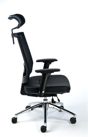 MAYAH Exkluzívna kancelárska stolička s opierkou hlavy, kožená, sieťové operadlo,hliníkový podst