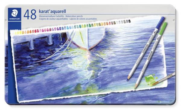 Akvarelové ceruzky, plechová krabička, STAEDTLER "Karat", 48 rôznych farieb
