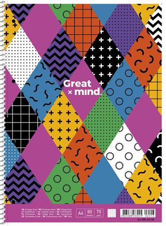 Špirálový zošit, A4+, linajkový, 80 listov, SHKOLYARYK "Great Mind", mix