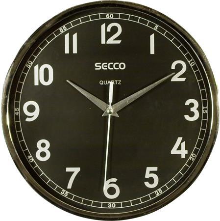 Nástenné hodiny, 24,5 cm, čierny číselník, SECCO, rám chrómovej farby