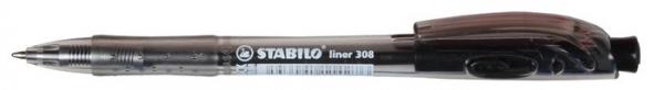 Guľôčkové pero, 0,38 mm, stláčací mechanizmus, STABILO "Liner 308", čierna