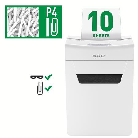 Skartovací stroj, konfetti, 10 listov, LEITZ "IQ Protect 10X"